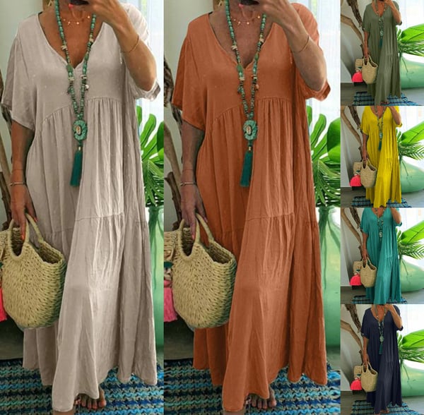 ⏳Time-Limited Special⏰Women's Casual Long Dress – V-Neck, Loose, Flowy 🌾