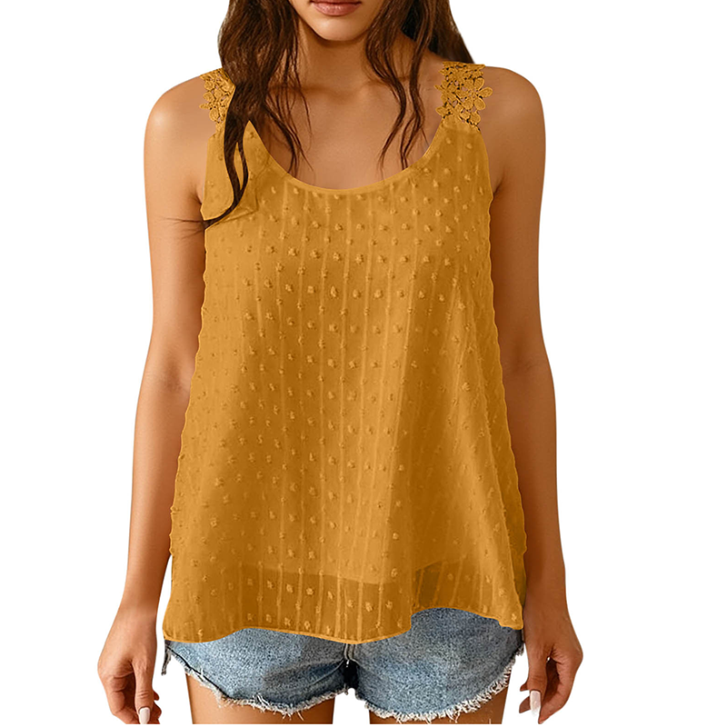 ⏳Time-Limited Special⏰Elegant Lace Strap Tank Top – Swiss Dot, Flowy, Double-Layered 🌸