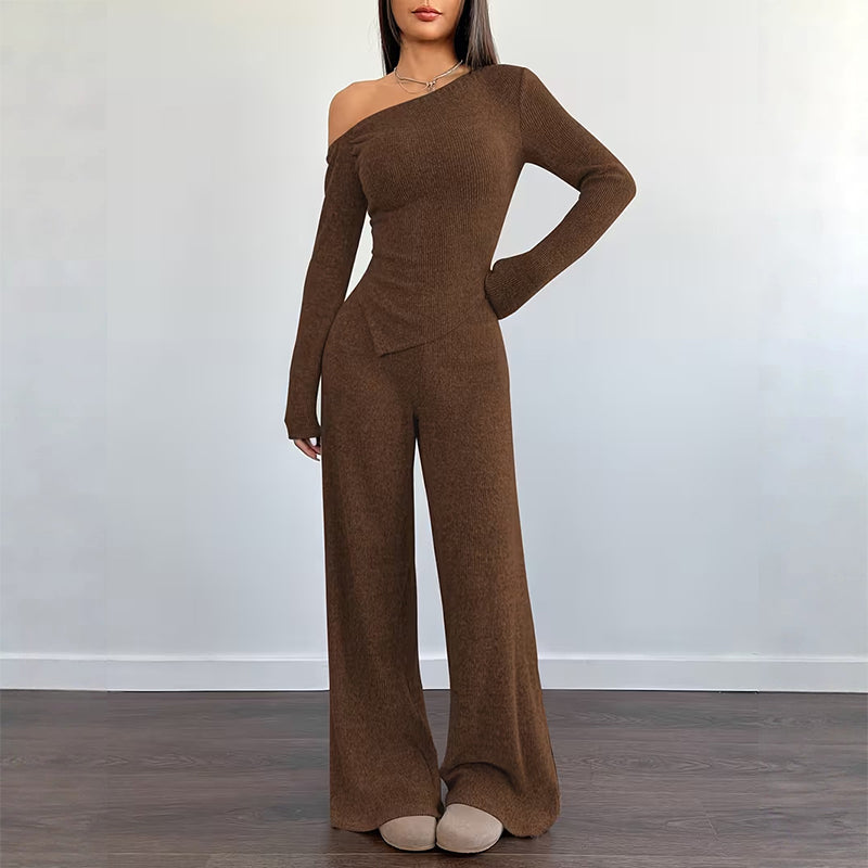 🌸Hot Sale 50% OFF💖Women's Off-Shoulder Long Sleeve Top & Wide-Leg Pants Set