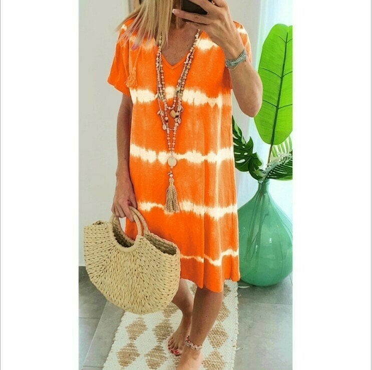 ⏳Time-Limited Special⏰Tie-Dye Striped Short Sleeve T-Shirt Dress – Soft & flowy – Perfect for summer, beach or casual days – comfortable and stylish 🌊✨