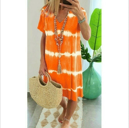 ⏳Time-Limited Special⏰Tie-Dye Striped Short Sleeve T-Shirt Dress – Soft & flowy – Perfect for summer, beach or casual days – comfortable and stylish 🌊✨