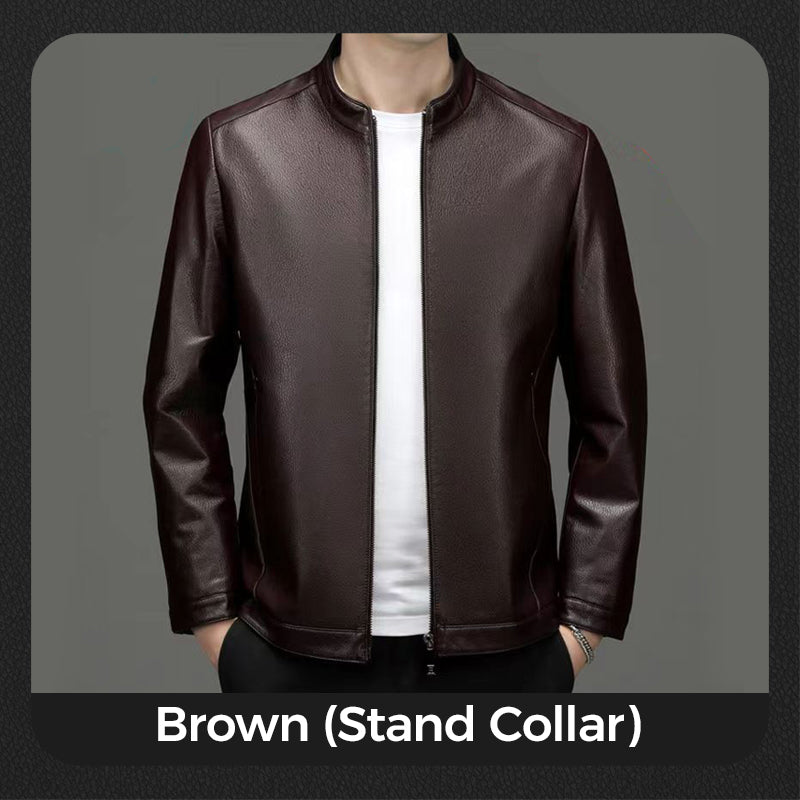 💥Men's Tough Vibe Leather Jacket – Slim Fit Design, Retro Hardware for Biker & Casual Looks