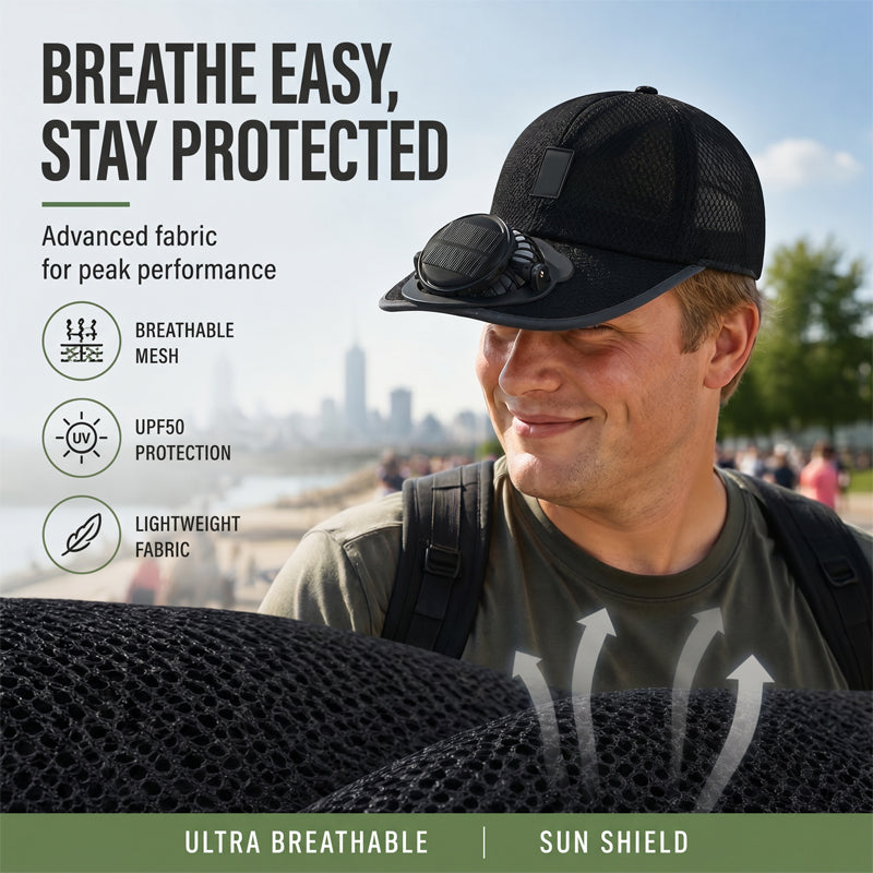 🌞🧢 Breathable Sun Hat Baseball Cap with Built-in Solar Cooling Fan