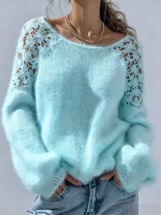 👚 60% RABATT! ✨ Damenpullover mit offenen Schultern und Spitze – Romantischer Look, Bequemer Stoff & Vielseitig kombinierbar 🎀