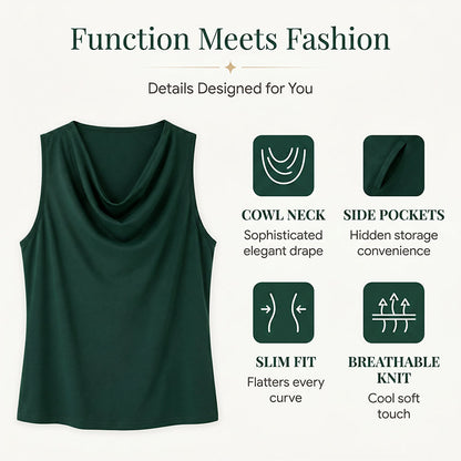 ⏳Time-Limited Special⏰Elegant Slim Fit Cowl Neck Dress – Sleeveless, Side Pockets, Versatile ✨