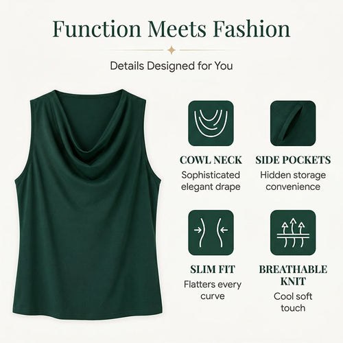 ⏳Time-Limited Special⏰Elegant Slim Fit Cowl Neck Dress – Sleeveless, Side Pockets, Versatile ✨