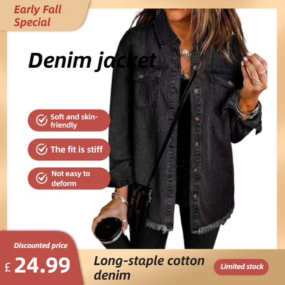 💜 LAST DAY PROMOTION - 50%OFF 💜Oversized Fringe Denim Jean Jacket with Pocket