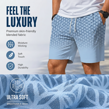 ⏳Time-Limited Special⏰Men's Geometric Print Collared Top & Shorts Set – Modern Pattern & Breathable Coordinated Look 🔷