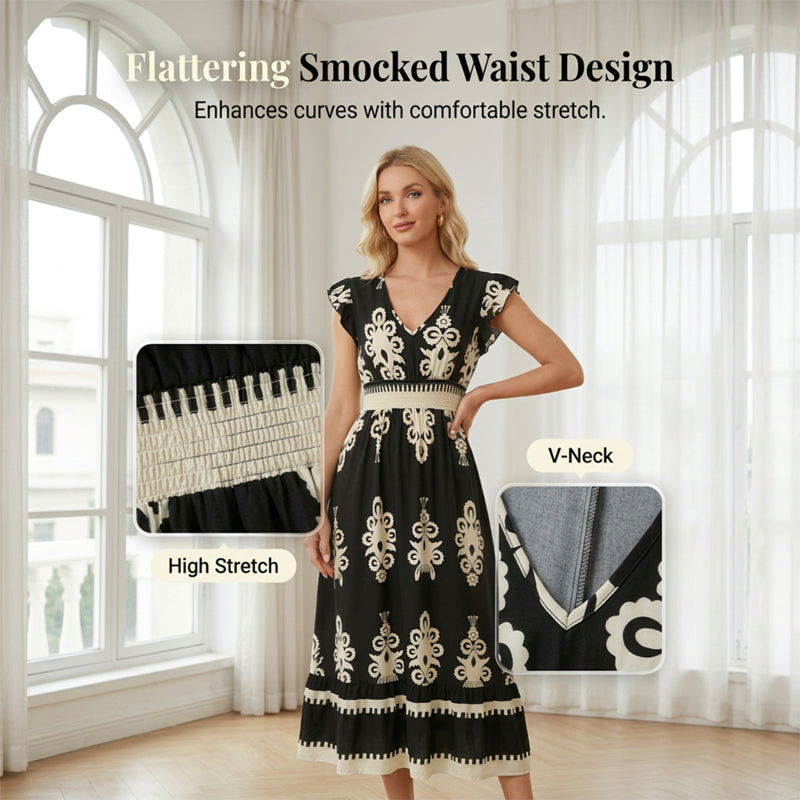 ⏳Time-Limited Special⏰Women's V-Neck Baroque Print Flowy Maxi Dress