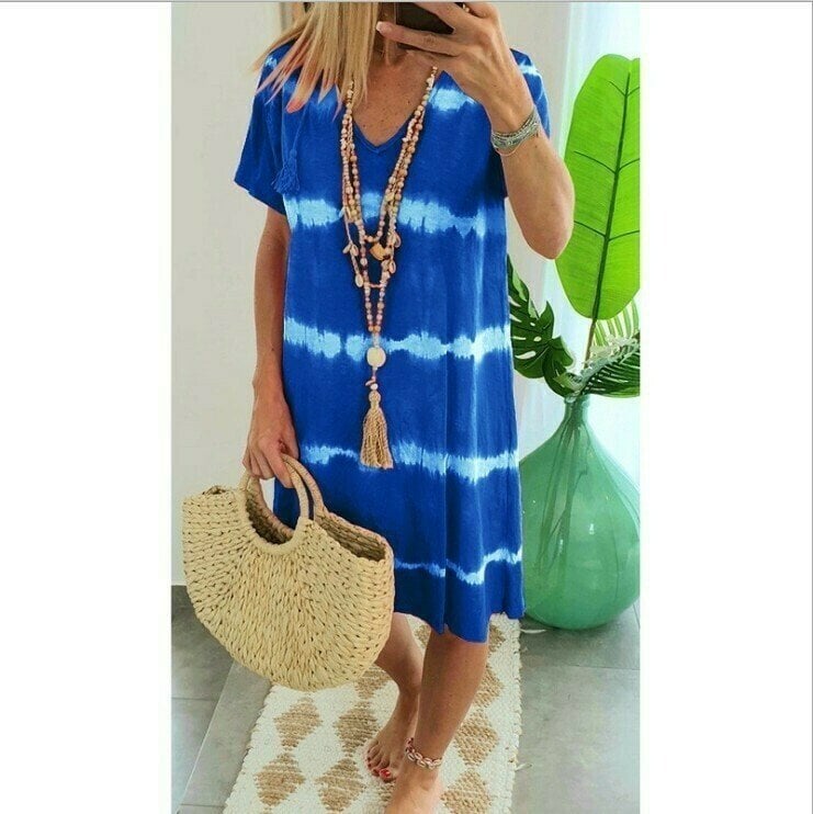 ⏳Time-Limited Special⏰Tie-Dye Striped Short Sleeve T-Shirt Dress – Soft & flowy – Perfect for summer, beach or casual days – comfortable and stylish 🌊✨