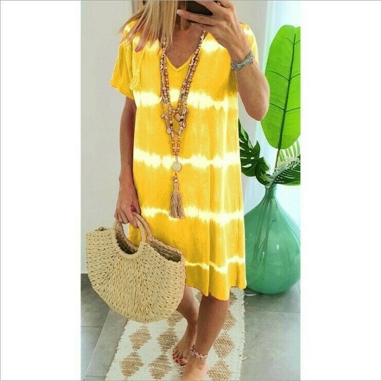 ⏳Time-Limited Special⏰Tie-Dye Striped Short Sleeve T-Shirt Dress – Soft & flowy – Perfect for summer, beach or casual days – comfortable and stylish 🌊✨