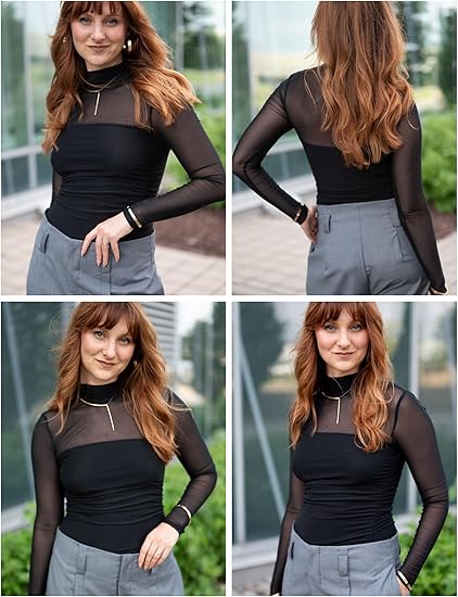 🎉Women's Sparkle Mesh Sheer Long Sleeve Ruched Top🌸
