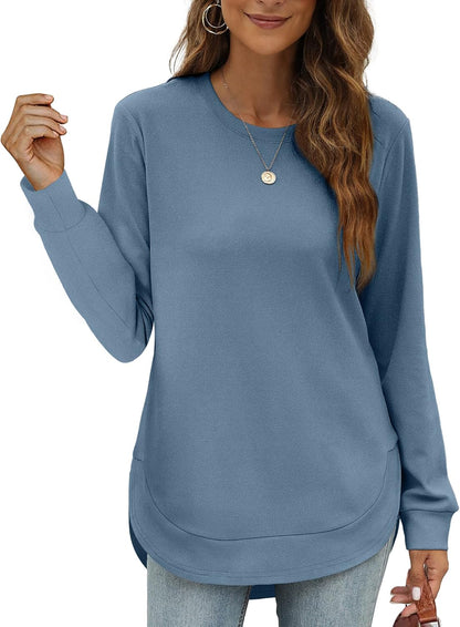 🍂Women's Sweatshirt Crewneck Long Sleeve Shirts High Low Tops Curved Hem