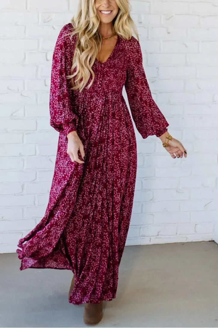 ⏳Time-Limited Special⏰Women’s Floral Rayon Smocked-Waist Maxi Dress – Fully Lined, Pockets & Vintage Sleeves 🌸👗