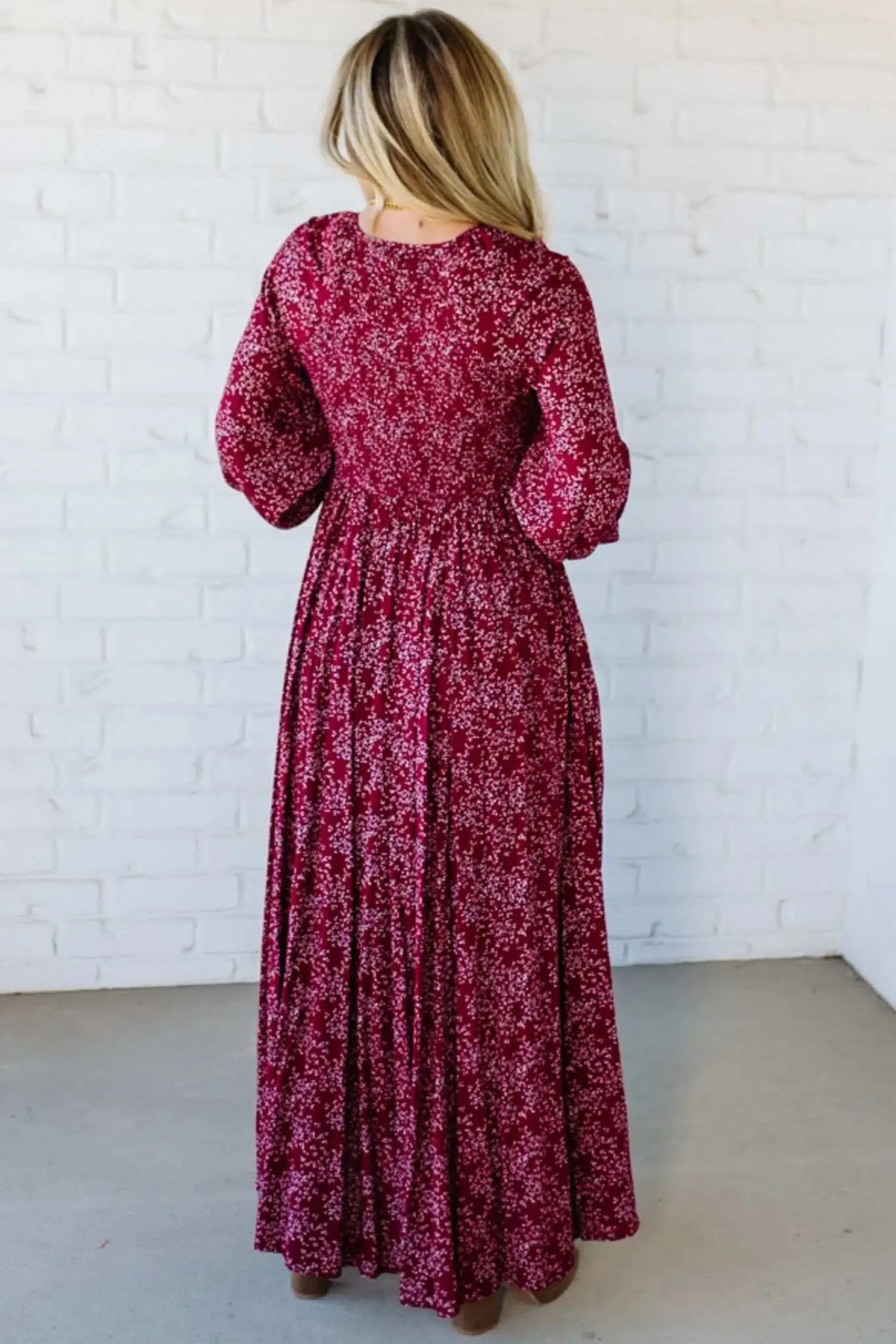 ⏳Time-Limited Special⏰Women’s Floral Rayon Smocked-Waist Maxi Dress – Fully Lined, Pockets & Vintage Sleeves 🌸👗