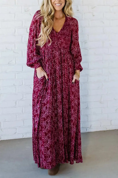 ⏳Time-Limited Special⏰Women’s Floral Rayon Smocked-Waist Maxi Dress – Fully Lined, Pockets & Vintage Sleeves 🌸👗