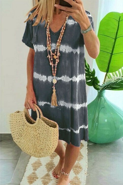 ⏳Time-Limited Special⏰Tie-Dye Striped Short Sleeve T-Shirt Dress – Soft & flowy – Perfect for summer, beach or casual days – comfortable and stylish 🌊✨