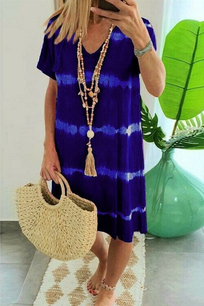 ⏳Time-Limited Special⏰Tie-Dye Striped Short Sleeve T-Shirt Dress – Soft & flowy – Perfect for summer, beach or casual days – comfortable and stylish 🌊✨