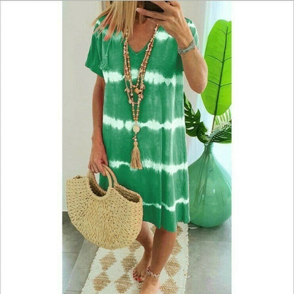 ⏳Time-Limited Special⏰Tie-Dye Striped Short Sleeve T-Shirt Dress – Soft & flowy – Perfect for summer, beach or casual days – comfortable and stylish 🌊✨