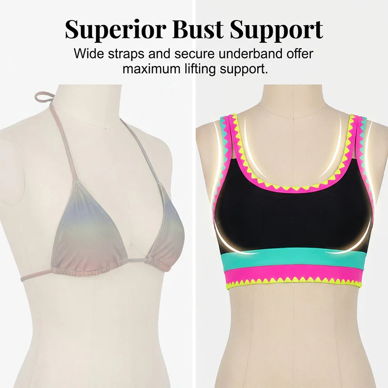 ⏳Time-Limited Special⏰Color Block Patchwork Nylon Sporty 3-Piece Bikini Set - High Waisted & Tummy Control Swimsuit👙🌈