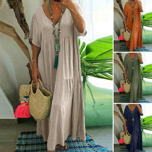 ⏳Time-Limited Special⏰Women's Casual Long Dress – V-Neck, Loose, Flowy 🌾