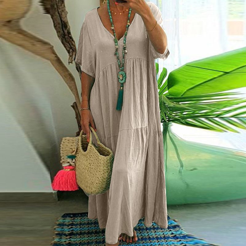 ⏳Time-Limited Special⏰Women's Casual Long Dress – V-Neck, Loose, Flowy 🌾