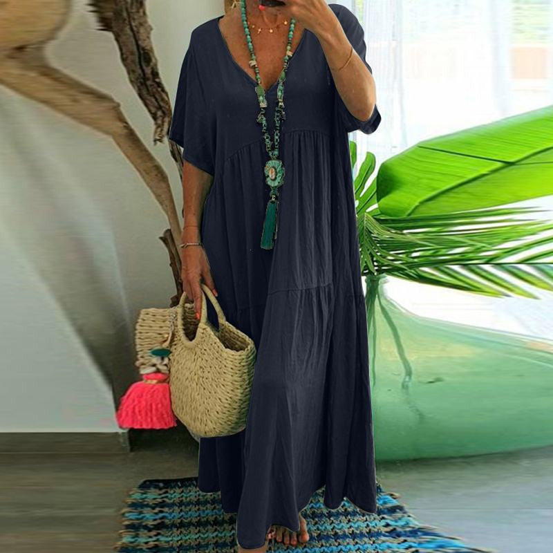 ⏳Time-Limited Special⏰Women's Casual Long Dress – V-Neck, Loose, Flowy 🌾