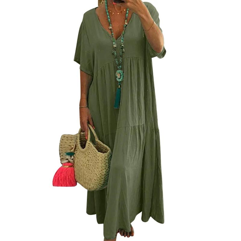 ⏳Time-Limited Special⏰Women's Casual Long Dress – V-Neck, Loose, Flowy 🌾