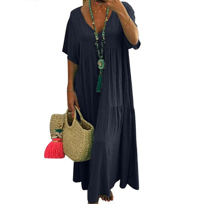 ⏳Time-Limited Special⏰Women's Casual Long Dress – V-Neck, Loose, Flowy 🌾