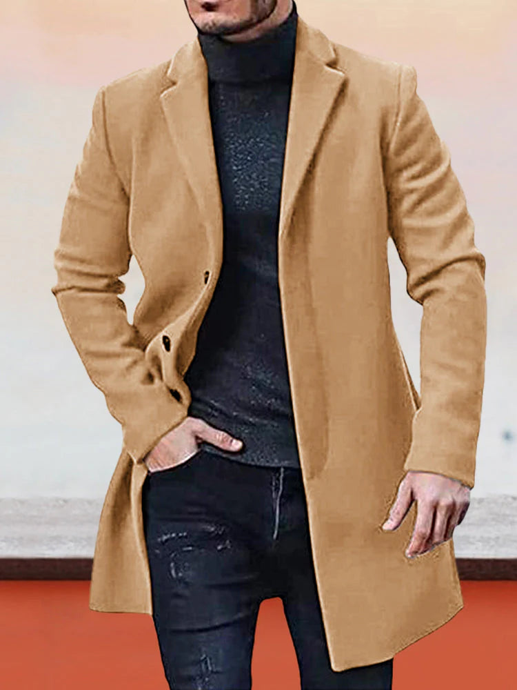 🍂 Timeless Warmth | Men's Wool-Blend Single-Breasted Notch-Lapel Coat