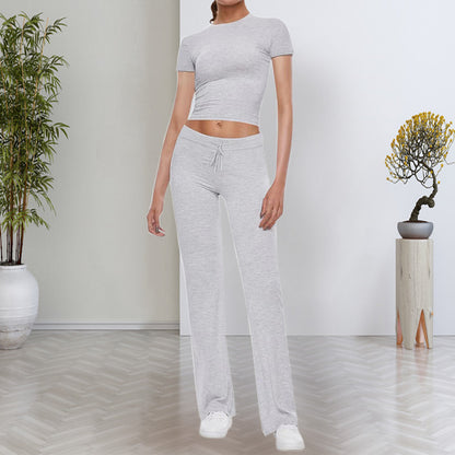 ⏳Time-Limited Special⏰Women's T-Shirt & Pants Set – Solid Color, Straight Leg, Casual 🍂