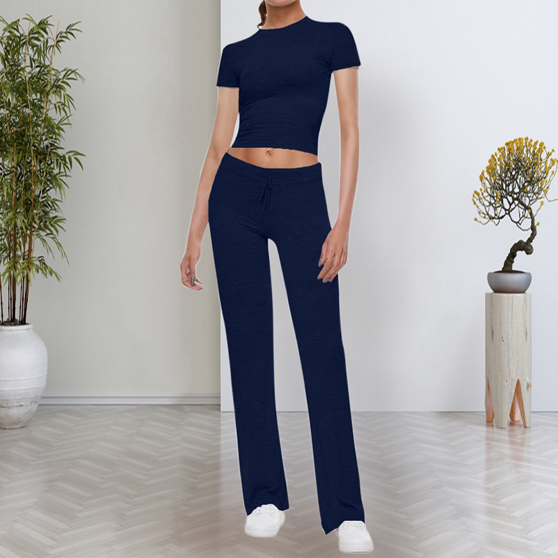 ⏳Time-Limited Special⏰Women's T-Shirt & Pants Set – Solid Color, Straight Leg, Casual 🍂