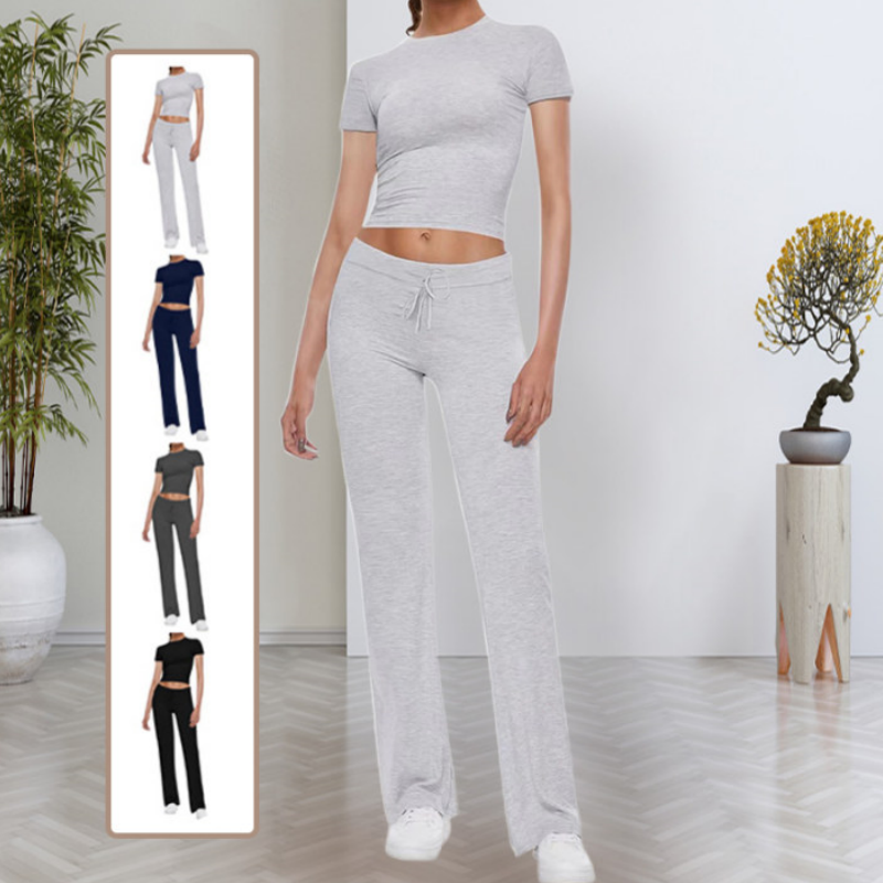 ⏳Time-Limited Special⏰Women's T-Shirt & Pants Set – Solid Color, Straight Leg, Casual 🍂