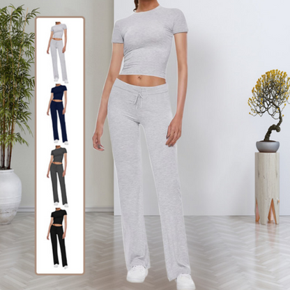 ⏳Time-Limited Special⏰Women's T-Shirt & Pants Set – Solid Color, Straight Leg, Casual 🍂
