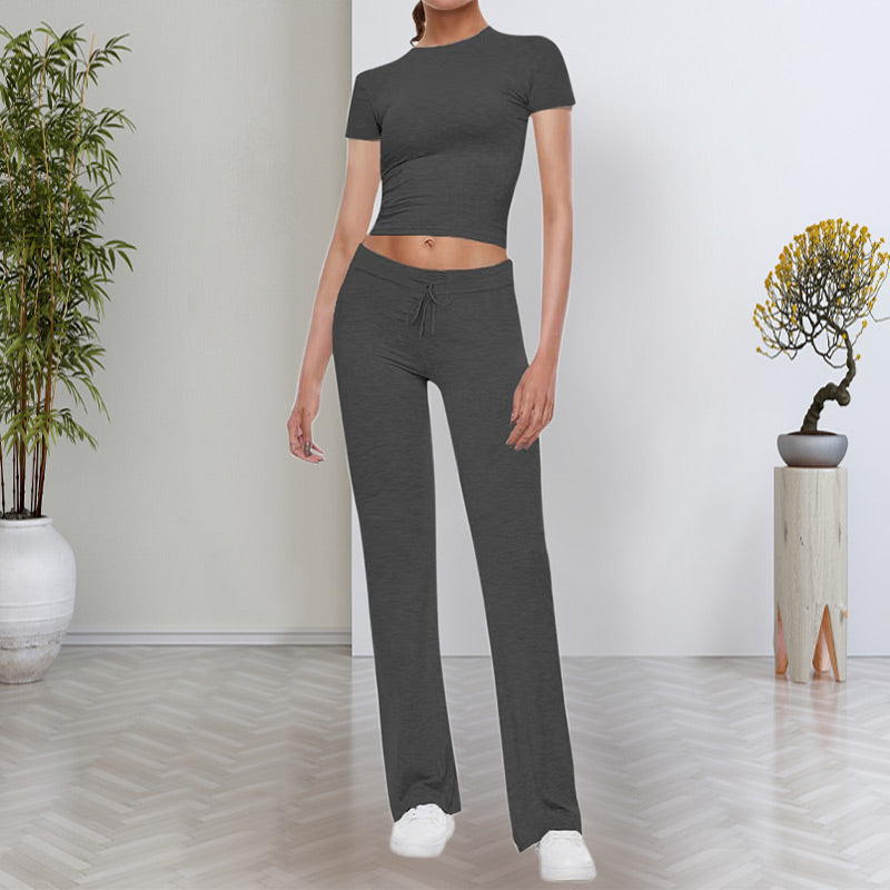 ⏳Time-Limited Special⏰Women's T-Shirt & Pants Set – Solid Color, Straight Leg, Casual 🍂