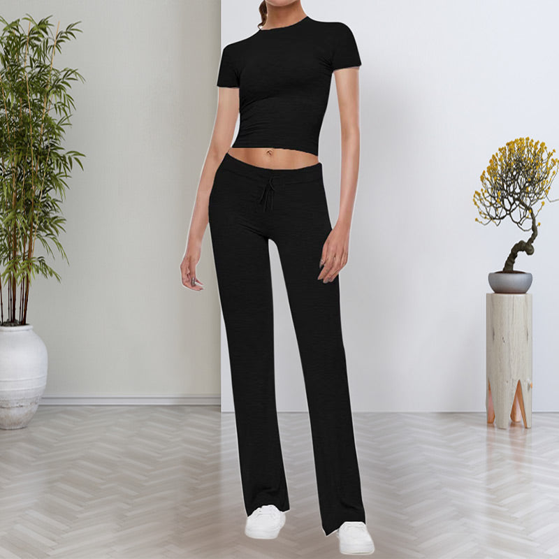 ⏳Time-Limited Special⏰Women's T-Shirt & Pants Set – Solid Color, Straight Leg, Casual 🍂