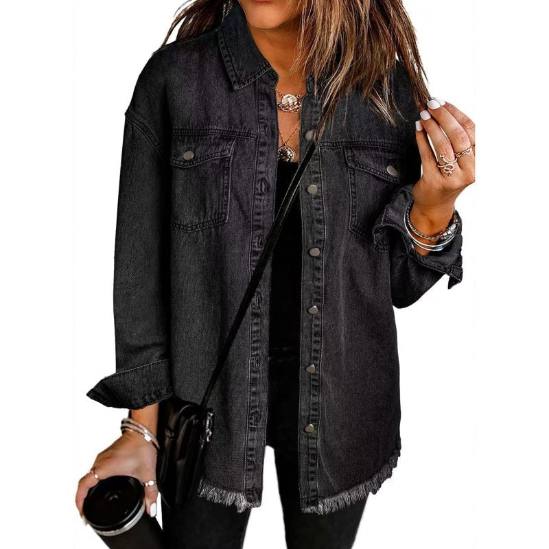 💜 LAST DAY PROMOTION - 50%OFF 💜Oversized Fringe Denim Jean Jacket with Pocket
