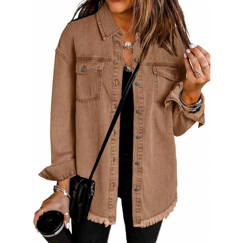 💜 LAST DAY PROMOTION - 50%OFF 💜Oversized Fringe Denim Jean Jacket with Pocket