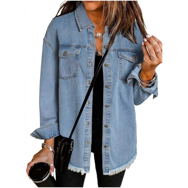 💜 LAST DAY PROMOTION - 50%OFF 💜Oversized Fringe Denim Jean Jacket with Pocket