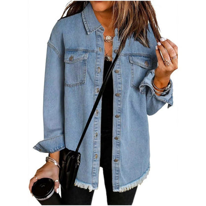 💜 LAST DAY PROMOTION - 50%OFF 💜Oversized Fringe Denim Jean Jacket with Pocket
