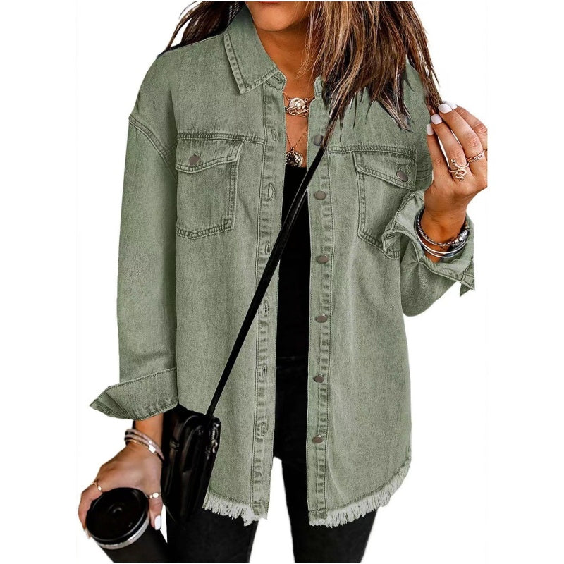 💜 LAST DAY PROMOTION - 50%OFF 💜Oversized Fringe Denim Jean Jacket with Pocket