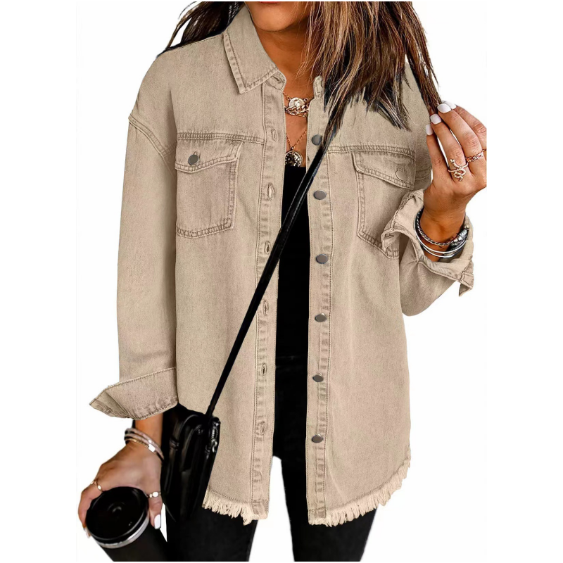 💜 LAST DAY PROMOTION - 50%OFF 💜Oversized Fringe Denim Jean Jacket with Pocket