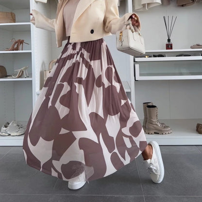 ☀️2025 Early Summer New 💜Trendy Print Elastic Waistband Flowy Maxi Skirt