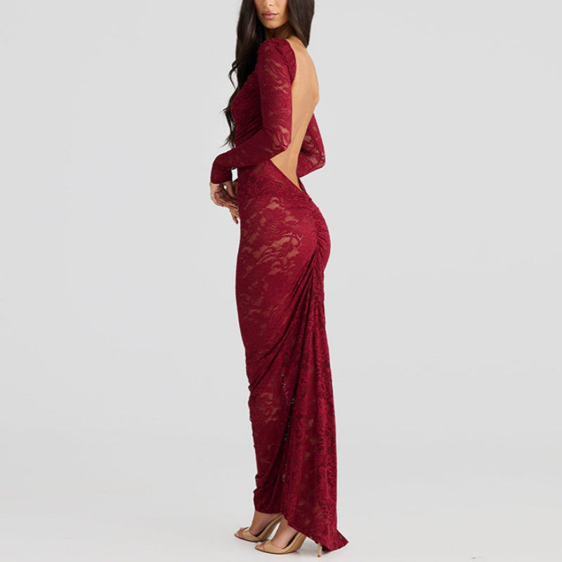 🌹👗Limited Time 50% OFF💃 Sexy Backless Lace Maxi Dresses - Graceful lace, sexy backless design, perfect for summer vibes!