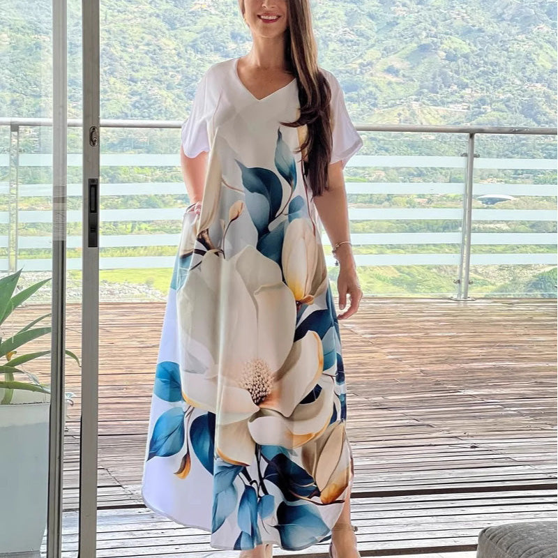 🌴Summer Specials🌴Women's Loose Casual V-Neck Printed Short Sleeve Dresses