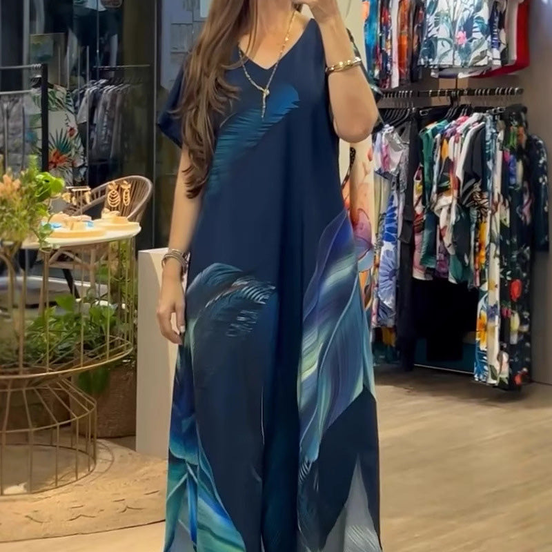 🌴Summer Specials🌴Women's Loose Casual V-Neck Printed Short Sleeve Dresses