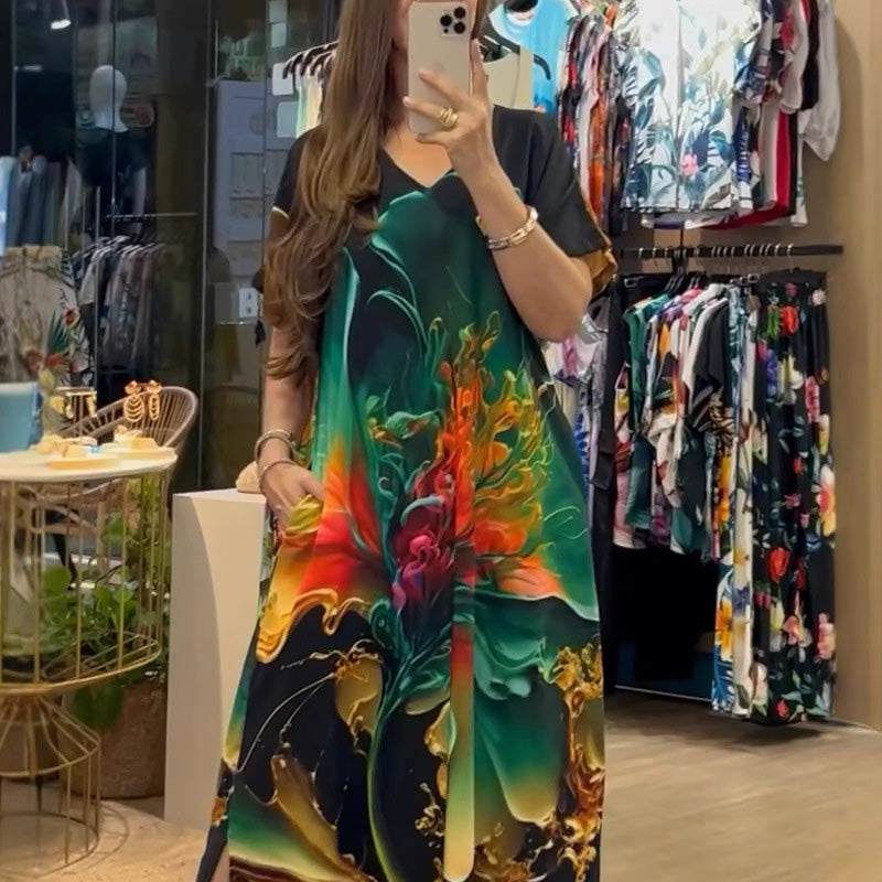 🌴Summer Specials🌴Women's Loose Casual V-Neck Printed Short Sleeve Dresses