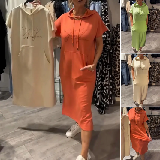 ⏳Time-Limited Special⏰Women’s Solid Short-Sleeve Hooded Long Dress