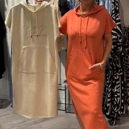 ⏳Time-Limited Special⏰Women’s Solid Short-Sleeve Hooded Long Dress