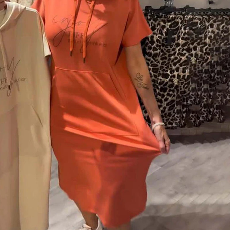 ⏳Time-Limited Special⏰Women’s Solid Short-Sleeve Hooded Long Dress